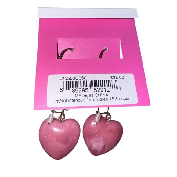 Betsey Johnson Pink Heart Dangle Earrings - Picture 2 of 2